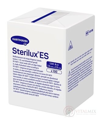 STERILUX ES kompres nesterilný so založenými okrajmi 13 vlákien 8 vrstiev (7,5 x 7,5 cm) 1x100 ks
