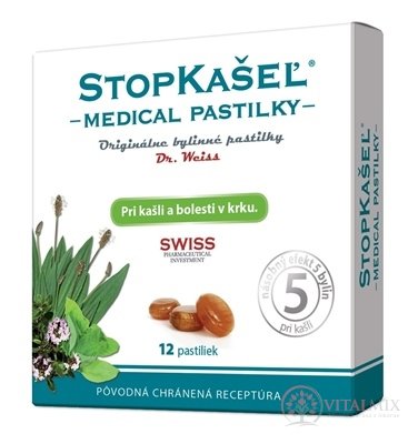 STOPKAŠEĽ Medical pastilky Dr. Weiss pri kašli a bolesti v krku 1x12 ks
