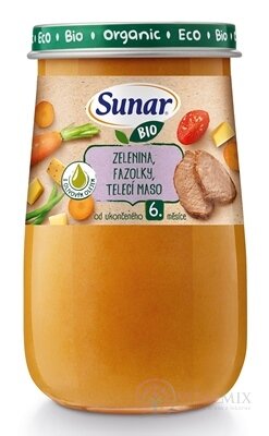 Sunar BIO príkrm ZELENINA, FAZUĽKY, TEĽACIE MÄSO s olivovým olejom (od ukonč. 6. mesiaca) 1x190 g