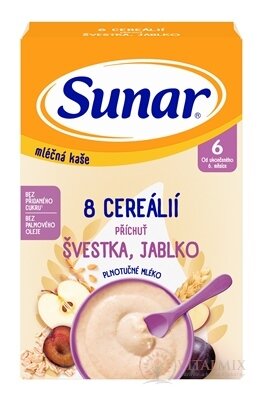 Sunar mliečna KAŠA 8 CEREÁLIÍ príchuť slivka, jablko (od ukonč. 6. mesiaca) 1x210 g