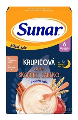 Sunar mliečna KAŠA KRUPICOVÁ Na dobrú noc príchuť škorica, jablko (od ukonč. 6. mesiaca) 1x210 g