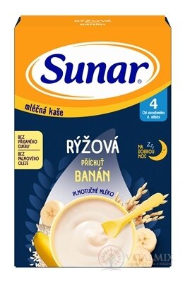 Sunar mliečna KAŠA RYŽOVÁ Na dobrú noc príchuť banán (od ukonč. 4. mesiaca) 1x210 g