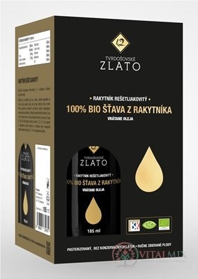 T.ZLATO 100 % BIO ŠŤAVA Z RAKYTNÍKA vrátane oleja 4x185 ml (740 ml)