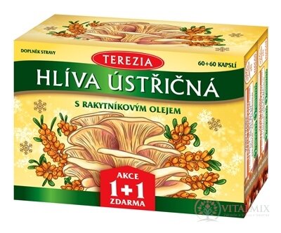 TEREZIA HLIVA USTRICOVITÁ S RAKYTNÍKOVÝM OLEJOM Vianočné balenie 2025, AKCIA 1+1, cps 60+60 zadarmo (120 ks)