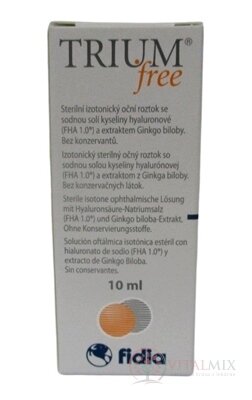TRIUM free očné kvapky s obsahom kyseliny hyaluronóvej a extraktu z Ginko biloby (inov. 2022) 1x10 ml