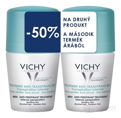 VICHY DEO ANTI-TRANSPIRANT 48H Intense Duo Hypoallergenic (-50% na druhý produkt) (verzia 2020) 2x50 ml, 1x1 set