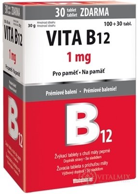 Vitabalans VITA B12 1 mg žuvacie tablety s príchuťou mäty 100+30 zdarma (130 ks)