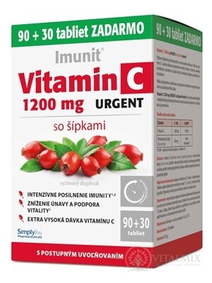 Vitamín C 1200 mg URGENT so šípkami - Imunit tbl s postupným uvoľňovaním 90 + 30 zadarmo (120 ks)