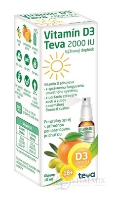Vitamín D3 Teva 2000 IU sprej, pomarančová príchuť, 1x10 ml