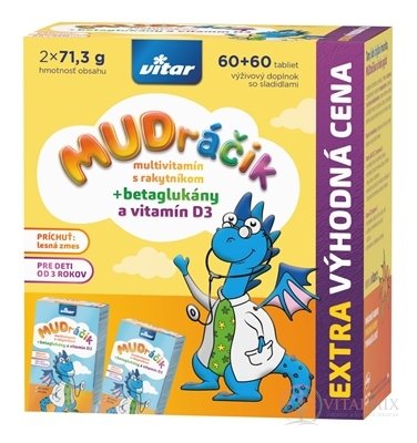 VITAR MUDráčik multivitamín s rakytníkom tbl, príchuť lesná zmes 2x60 ks (120 ks)