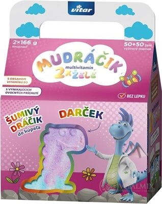 Vitar MUDRÁČIK multvitamín želé zmes príchutí 2x50 ks(100ks) + darček: šumivý dráčik, dievča, 1x1 set