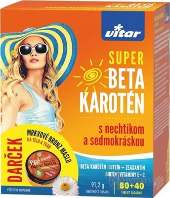VITAR SUPER BETA KAROTÉN tbl s nechtíkom a sedmokráskou 80+40 zadarmo (120 ks) + darček: BIO Mrkvové bronz maslo, 1x1 set