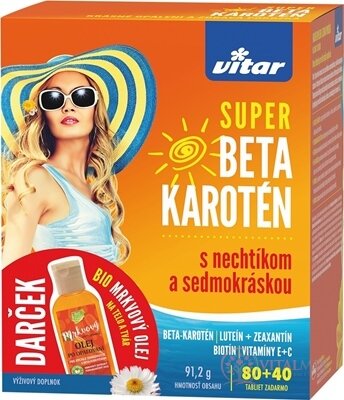 VITAR SUPER BETA KAROTÉN tbl s nechtíkom a sedmokráskou 80+40 zadarmo (120 ks) + darček: BIO Mrkvový olej, 1x1 set