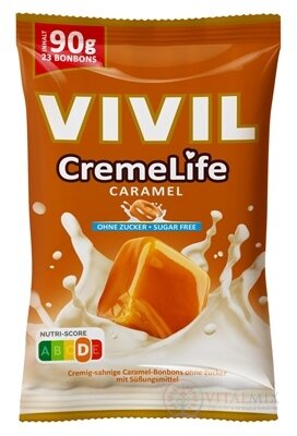 VIVIL BONBONS CremeLife CARAMEL drops so smotanovo karamelovou príchuťou, bez cukru 1x90 g