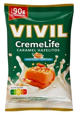 VIVIL BONBONS CremeLife CARAMEL HAZELITOS drops so smotanovou karamelovo orieškovou príchuťou, bez cukru 1x90 g