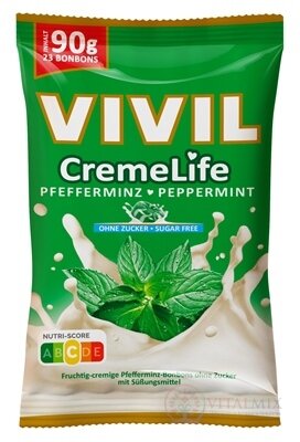 VIVIL BONBONS CremeLife PEPPERMINT drops so smotanovo mätovou príchuťou, bez cukru 1x90 g