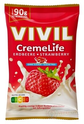 VIVIL BONBONS CremeLife STRAWBERRY drops so smotanovo jahodovou príchuťou, bez cukru 1x90 g