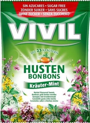 VIVIL BONBONS HUSTEN drops s mentolovo-bylinkovou príchuťou s 23 bylinami, bez cukru 1x60 g