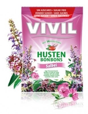 VIVIL BONBONS HUSTEN drops s príchuťou šalvia a 14 byliniek, bez cukru 1x80 g