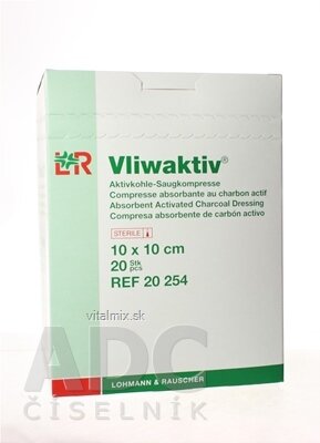 VLIWAKTIV KOMPRESY S AKTÍVNYM UHLÍM 10x10cm 1x20 ks