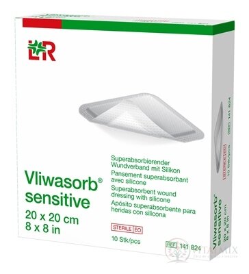 Vliwasorb sensitive Krytie na rany 20x20 cm superabsorpčné, sterilné, so silikónom, 1x10 ks