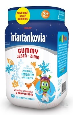 WALMARK Marťankovia GUMMY JESEŇ - ZIMA želatínové tablety, príchuť marakuja, malina, jahoda, pomaranč 1x50 ks