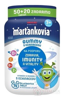 WALMARK Marťankovia GUMMY s Echinaceou želatínové tablety, príchuť jahoda a čerešňa 50+20 zadarmo (70 ks)