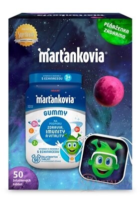 WALMARK Marťankovia GUMMY s Echinaceou želatínové tablety, príchuť jahoda a čerešňa 50 ks + darček peňaženka, 1x1 set