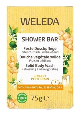 WELEDA SHOWER BAR Citrusové osviežujúce mydlo ginger + petitgrain, s esenciálnymi olejmi 1x75 g