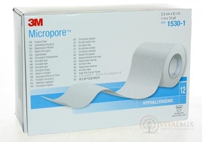 3M MICROPORE náplasť, cievka 2,5cm x 9,1m, zo špeciálneho papiera 1x12 ks