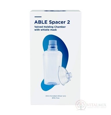 ABLE SPACER 2 + Medium Mask Nadstavec inhalačný s ventilom s náustkom a so strednou maskou s píšťalkou, 1x1 ks