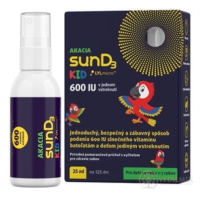 AKACIA sunD3 KID 600 IU ústny sprej, pomarančová príchuť, 1x25 ml