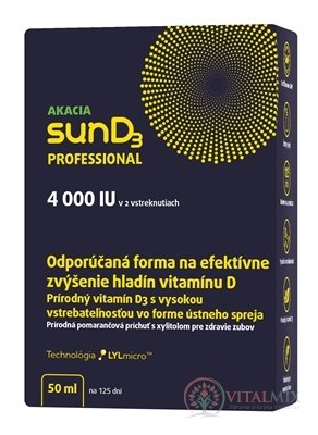 AKACIA sunD3 PROFESSIONAL 4000 IU ústny sprej, pomarančová príchuť 1x50 ml