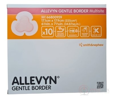 ALLEVYN Gentle Border Multisite Krytie na rany adhezívne hydrocelulárne penové krytie so silikónovým gélom, 17,1x17,9 cm, 1x10 ks