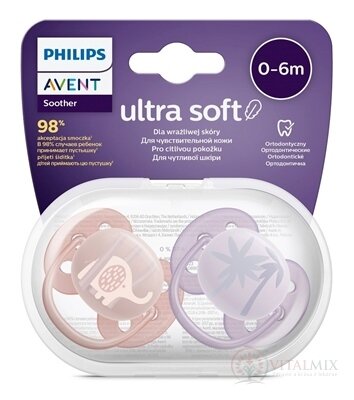 AVENT CUMLÍK Ultra Soft Premium 0-6m dievča na utišovanie, silikón, FlexiFit, zvieratko 1x2 ks