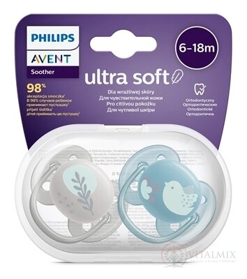 AVENT CUMLÍK Ultra Soft Premium 6-18m chlapec na utišovanie, silikón, FlexiFit, zvieratko 1x2 ks