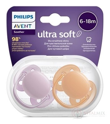 AVENT CUMLÍK Ultra Soft Premium 6-18m dievča na utišovanie, silikón, FlexiFit, neutral 1x2 ks