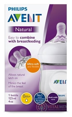 AVENT FĽAŠA Natural PP 125 ml polopriehľadná, cumlík ultra soft (0m+) novorodenecký, mäkký (SCF030/17)1x1 ks