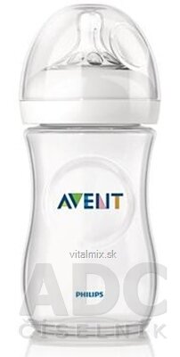 AVENT FĽAŠA Natural PP 260 ml priehľadná cumlík 2 otvory, pomalý prietok, 1x1 set