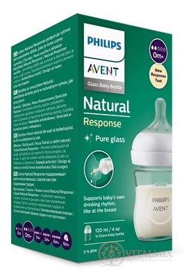 AVENT FĽAŠA Natural Response 120 ml sklenená, cumlík pre podporu rytmu pitia (0m+) 1x1 ks