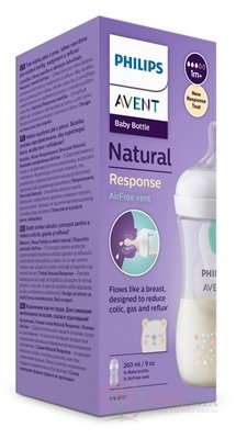 AVENT FĽAŠA Natural Response 260 ml medveď, cumlík s ventilom AirFree (1m+) 1x1 ks