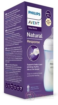 AVENT FĽAŠA Natural Response 260 ml modrá, cumlík pre podporu rytmu pitia (1m+) 1x1 ks