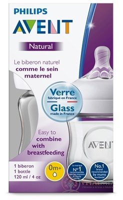 AVENT FĽAŠA Natural SKLO 120 ml cumlík (0m+) extra mäkký, novorodenecký (SCF051/17) 1x1 ks