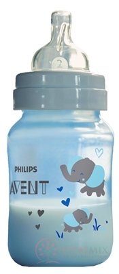 AVENT FĽAŠA PP Antikolik 260 ml Modrá - sloník, antikolikový mäkký cumlík pomalý prietok 2 otvory, 1x1 ks