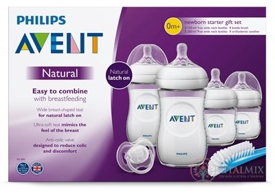 AVENT NOVORODENECKÁ štartovacia sada Natural 0m+ (4 ks PP fľaše s cumlíkmi ultra soft + cumlík + kefa) 1x1 set