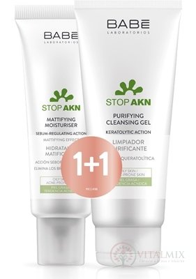 BABÉ AKNÉ Hydratačný krém + Hĺbkovo čistiaci gél krém 50 ml + gél 200 ml (1+1), 1x1 set