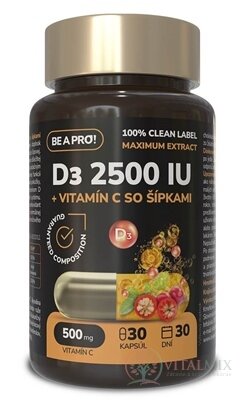 BE A PRO! D3 2500 IU + Vitamín C so šípkami cps 1x30 ks
