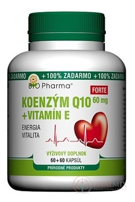 BIO Pharma Koenzým Q10 60mg+Vit.E Forte cps 60+60 (100% ZADARMO) (120 ks)