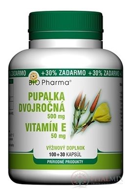 BIO Pharma Pupalka dvojročná 500 mg, Vit. E 50 mg cps 100+30 (30% ZADARMO) (130 ks)