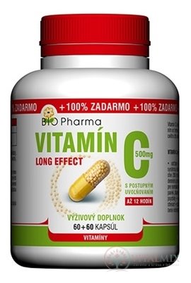 BIO Pharma Vitamín C 500mg Long Effect cps 60+60 (100% ZADARMO) (120 ks)